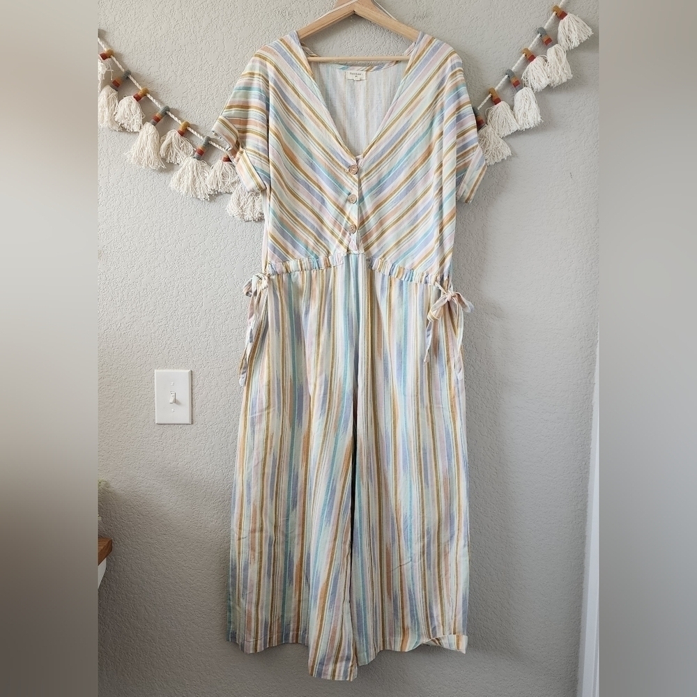 World Market Striped Wide Leg Jumpsuit Multicolor Rainbow Boho Hippie Beachy S/M